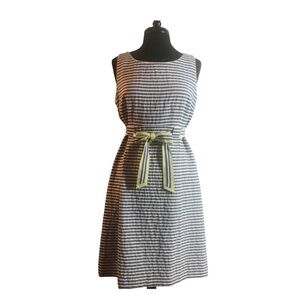 LOFT Preppy Striped Seersucker Dress with Bow Belt, Size 10